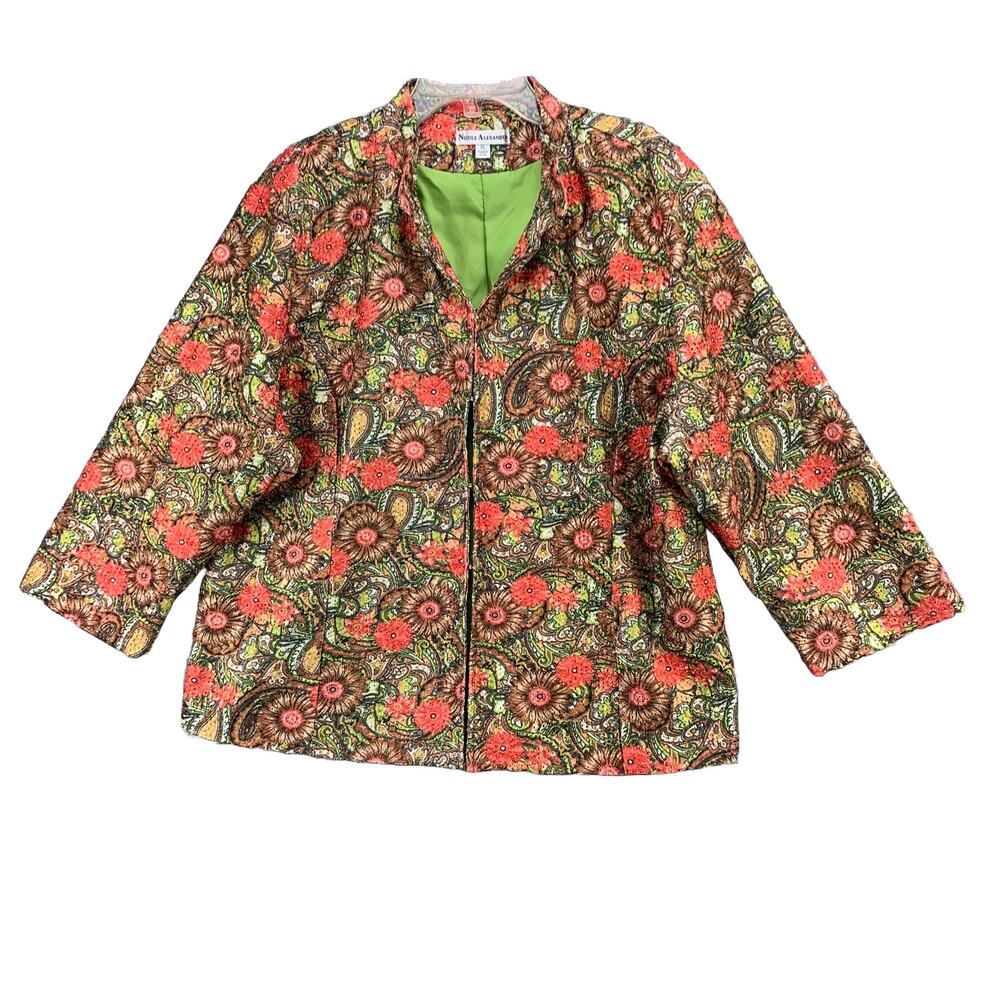 Nicole Alexander Womens Blazer Floral Size XL Lined Lightweight 3/4 Sleeve